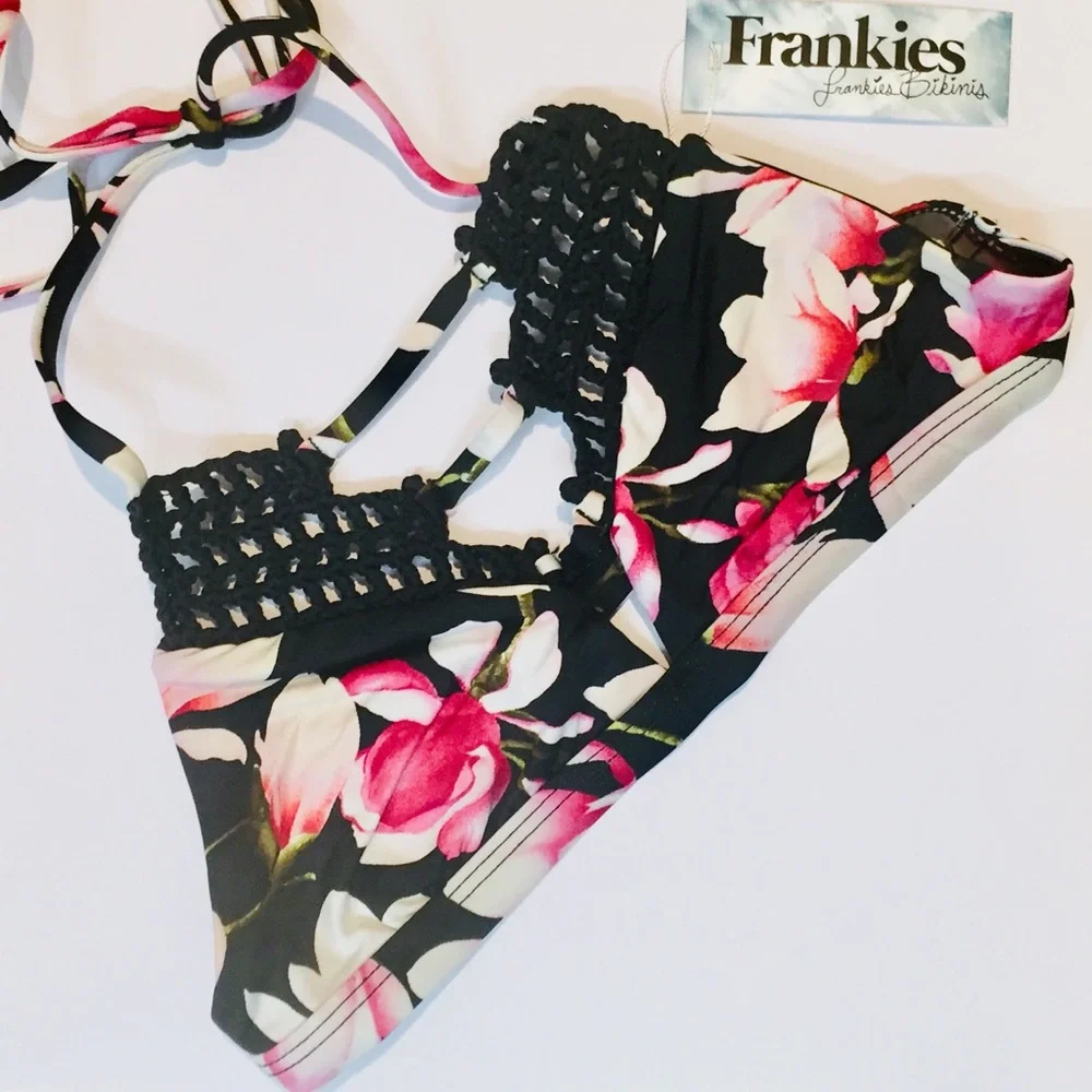 FRANKIE'S BIKINIS Sienna Lace Floral Cheeky Bikini Set Size SMALL Swimsuit NWT